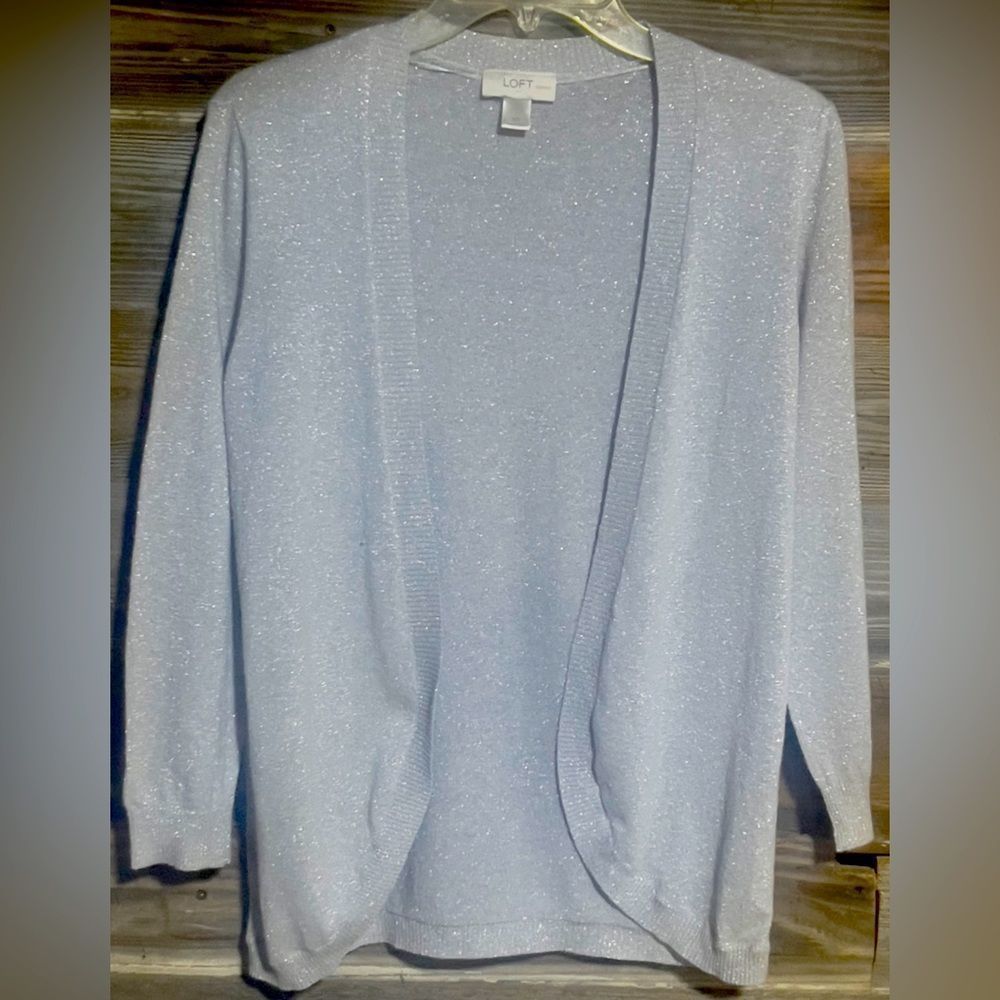 LOFT Gray with Silver Shimmer Cardigan